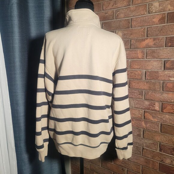 Abercrombie & Fitch Women's Blue & Lt Beige Striped 1/4 Zip Sweatshirt - Size S - Picture 5 of 13